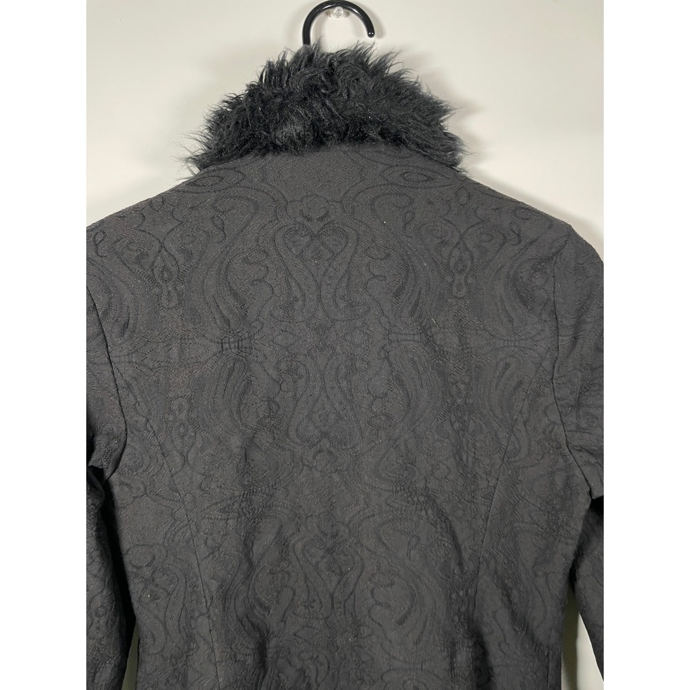 Y2K Black Paisley‎ Textured Jacket Faux Fur Collar Full Zip Small Cheetah Girl - Picture 5 of 7